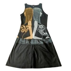 Custo Barcelona European Vintage Y2K Dress Size 4 S Stretch Mesh Graphic Unique